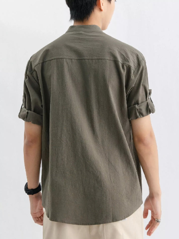 Men's Plus Size Casual Button Up Roll Up Sleeve Shirt