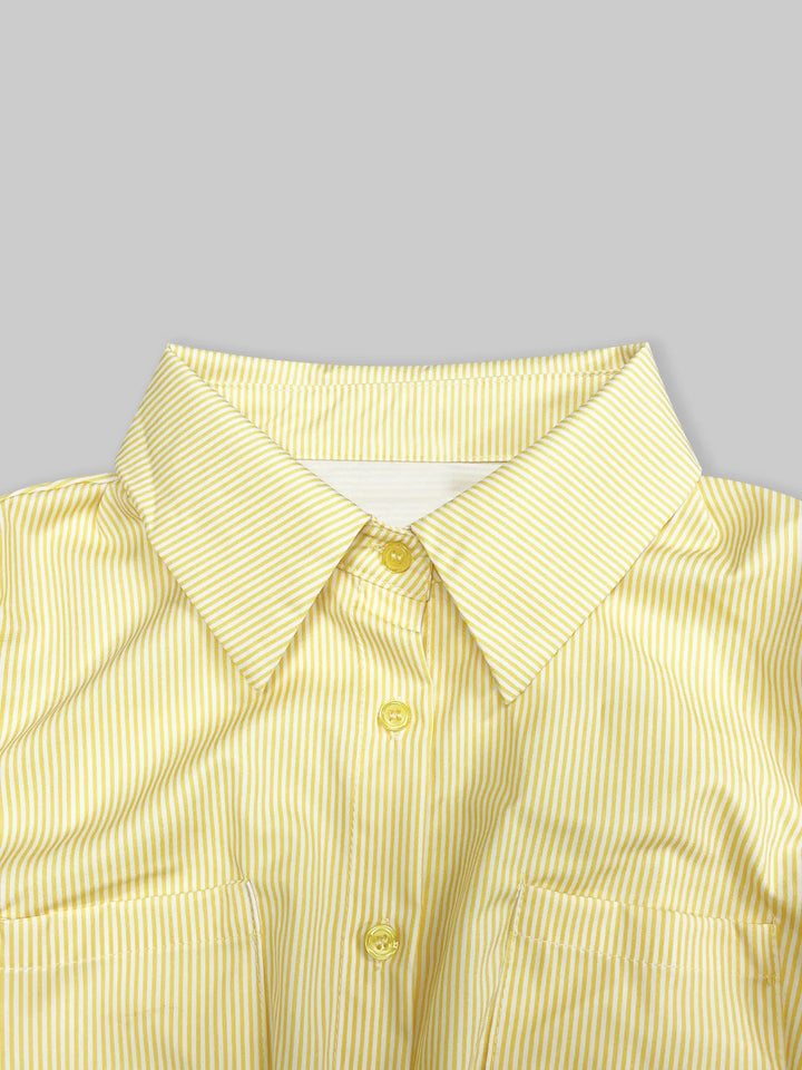 Striped Puff Sleeve Button-Up Shirt