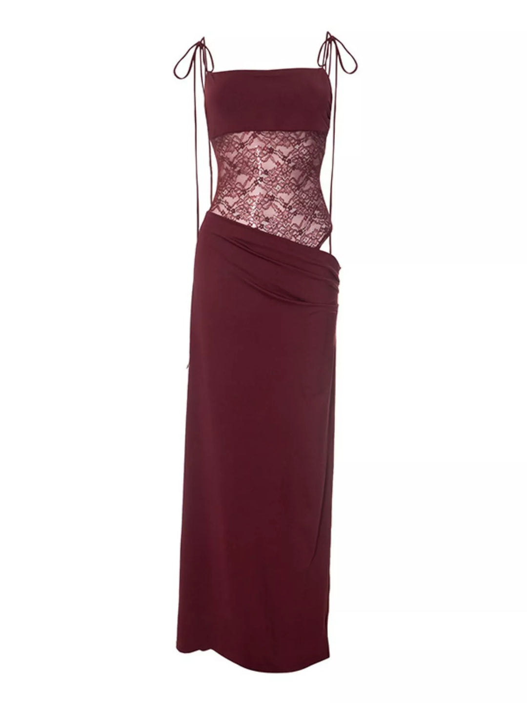 Lace Cutout Tie Shoulder Maxi Dress
