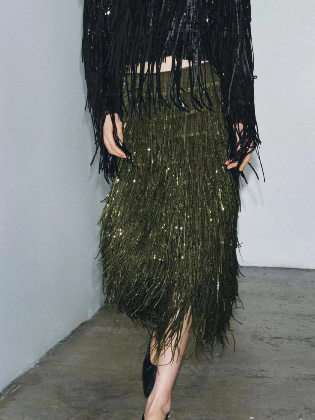 Fringe Long Sleeve Shirt & Skirt Set