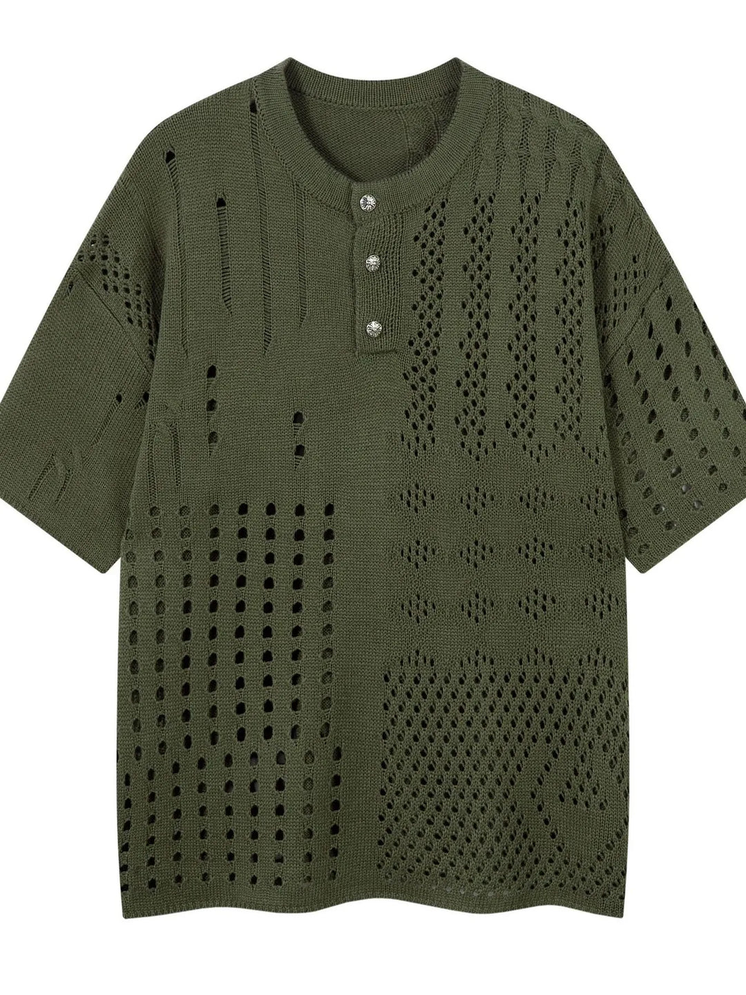 Men's Openwork Button Detail Knit Henley T-Shirt