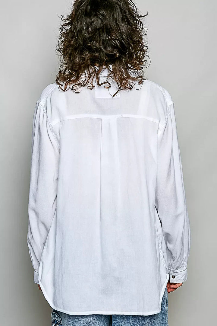 POL Washed Textured Cotton Western Button Front Shirt
