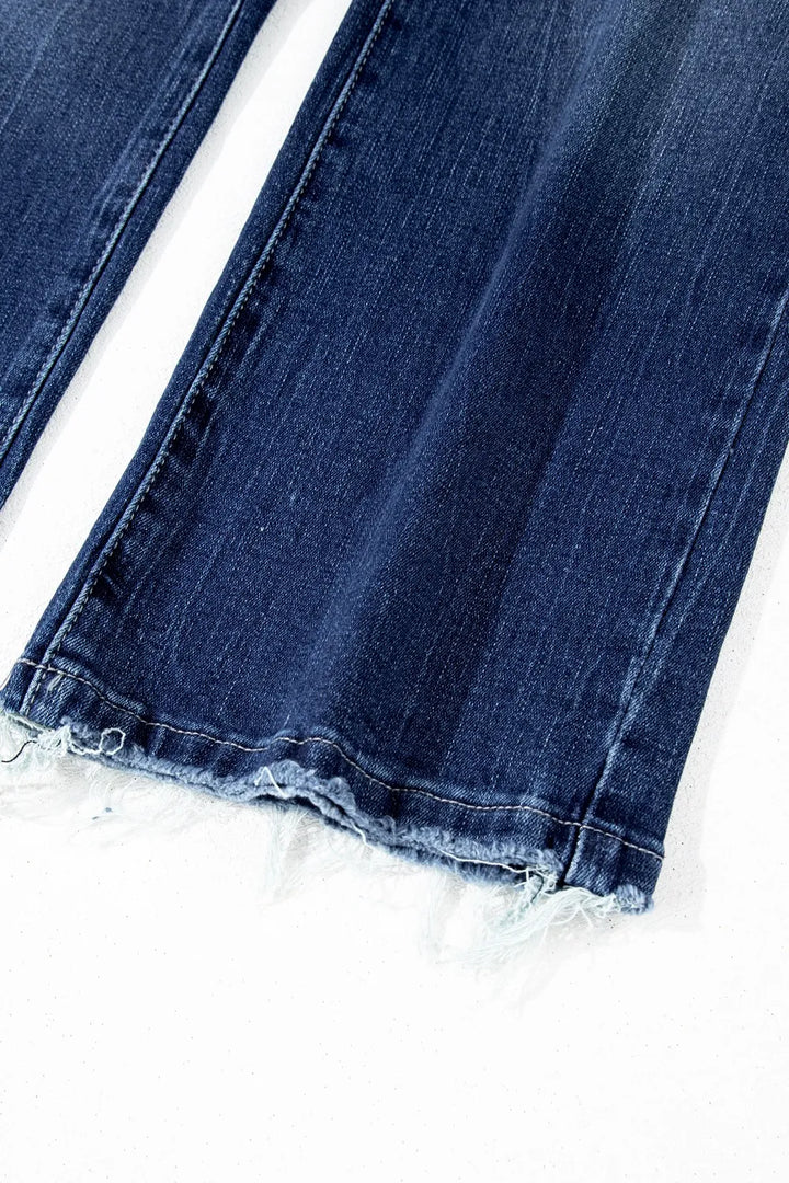 Mineral Wash Raw Hem High Waist Flared Jeans