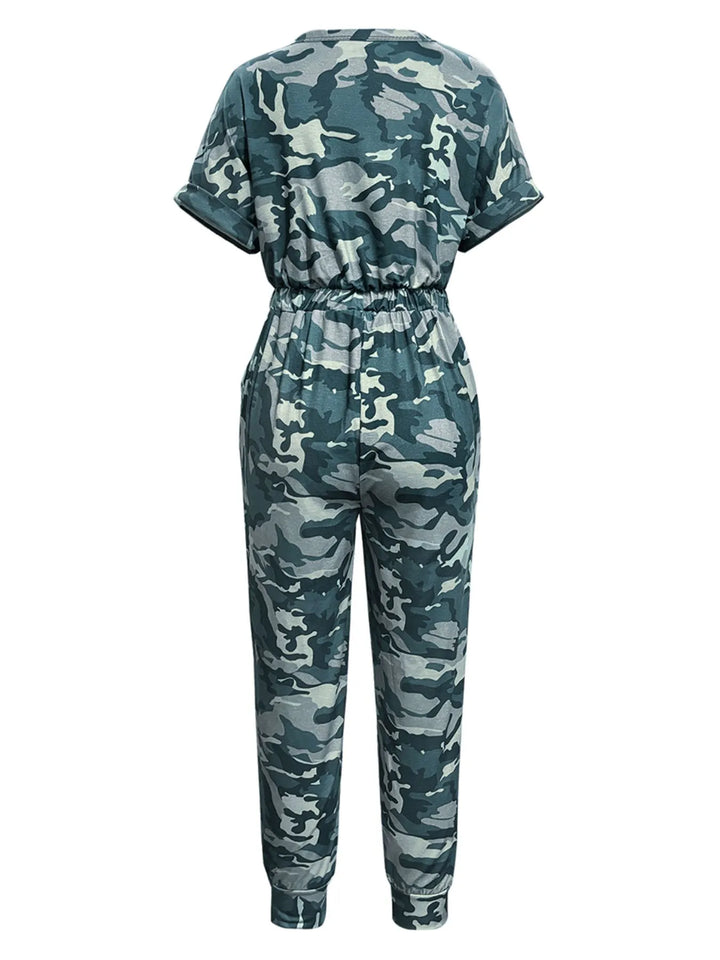 Drawstring Waist Short Sleeve Jumpsuit