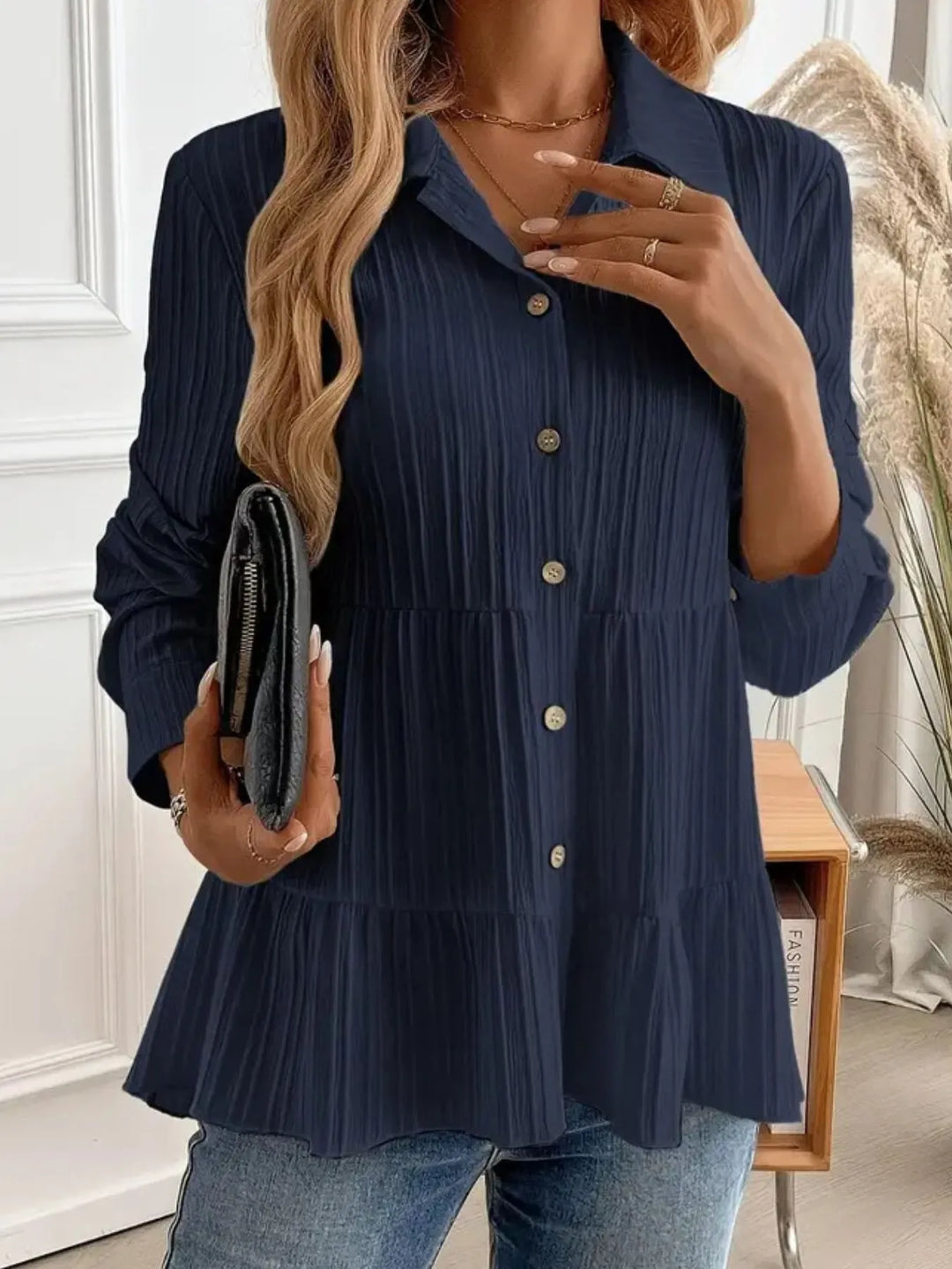 Striped Button-Down Tiered Shirt