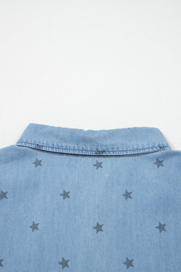 Double Chest Pocket Short Sleeve Denim Shirt