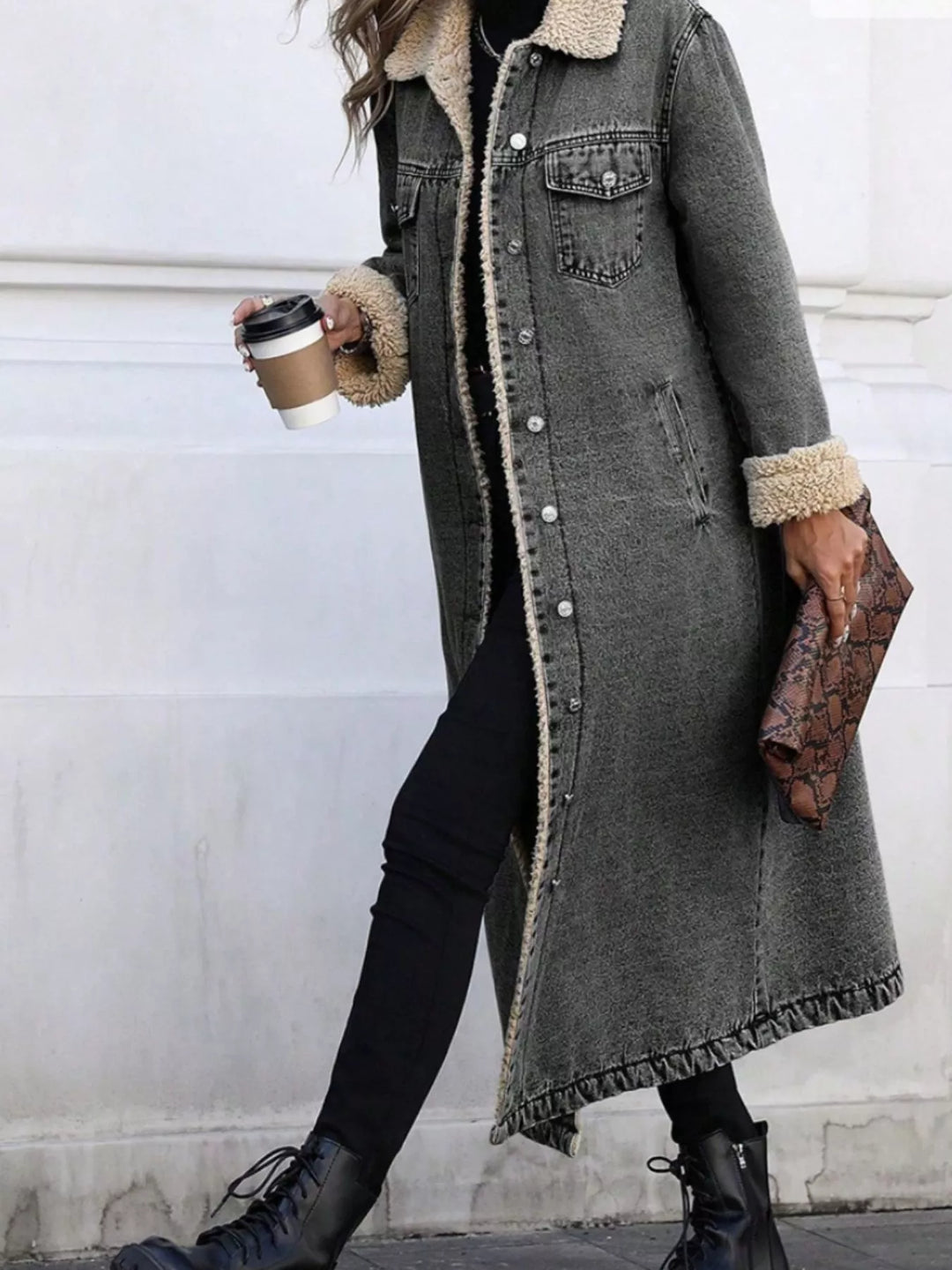 Sherpa Lined Longline Denim Jacket