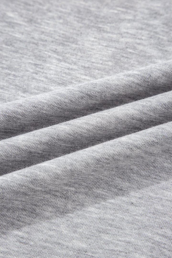 Gray Varsity Contrast Striped Trim V Neck Sweatshirt