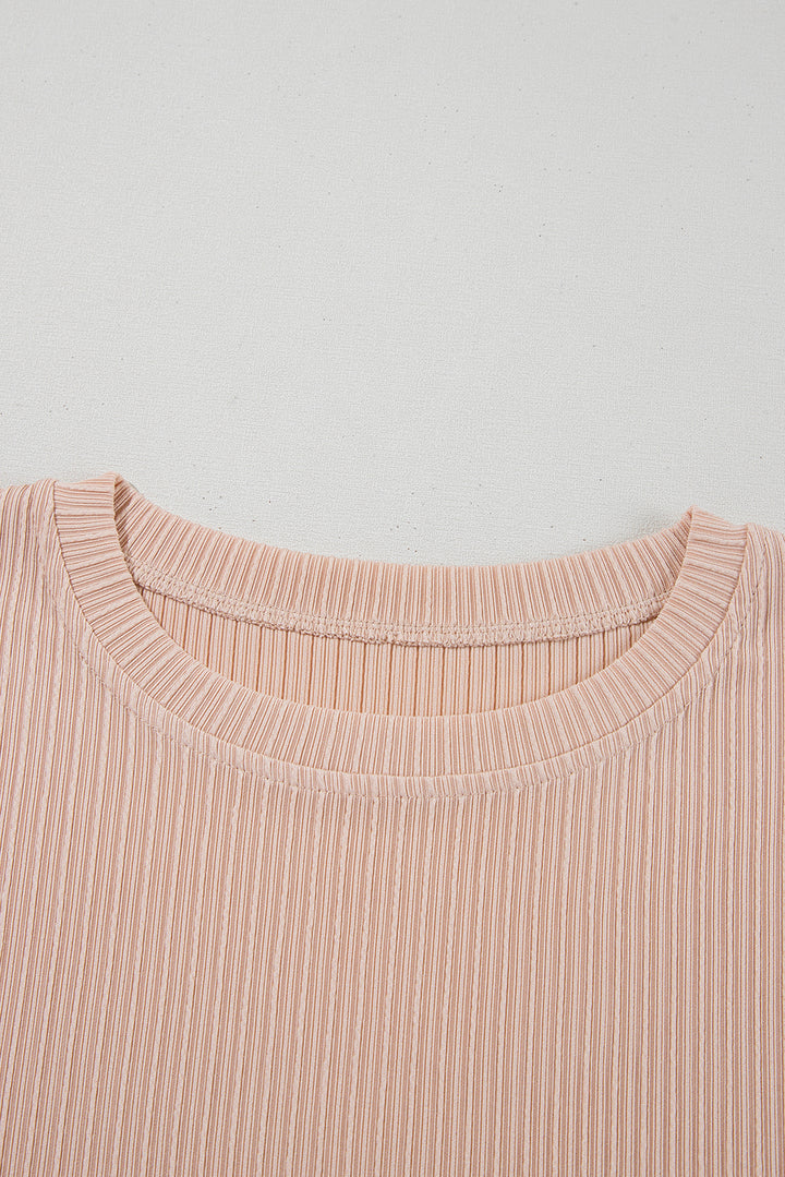Jet Stream Textured Knit Round Neck Short Sleeve Top