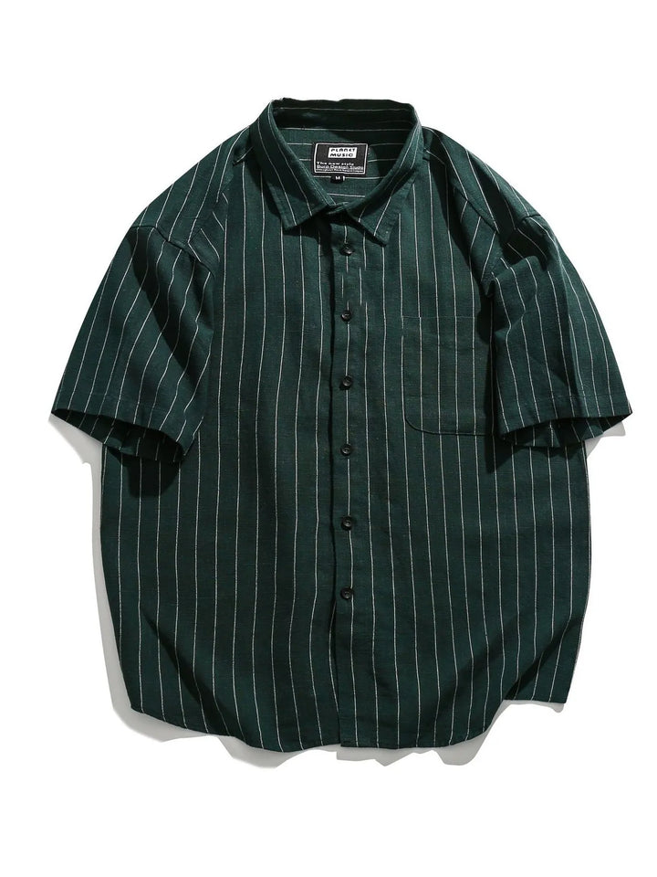 Men's Striped Button Up Short Sleeve Shirt