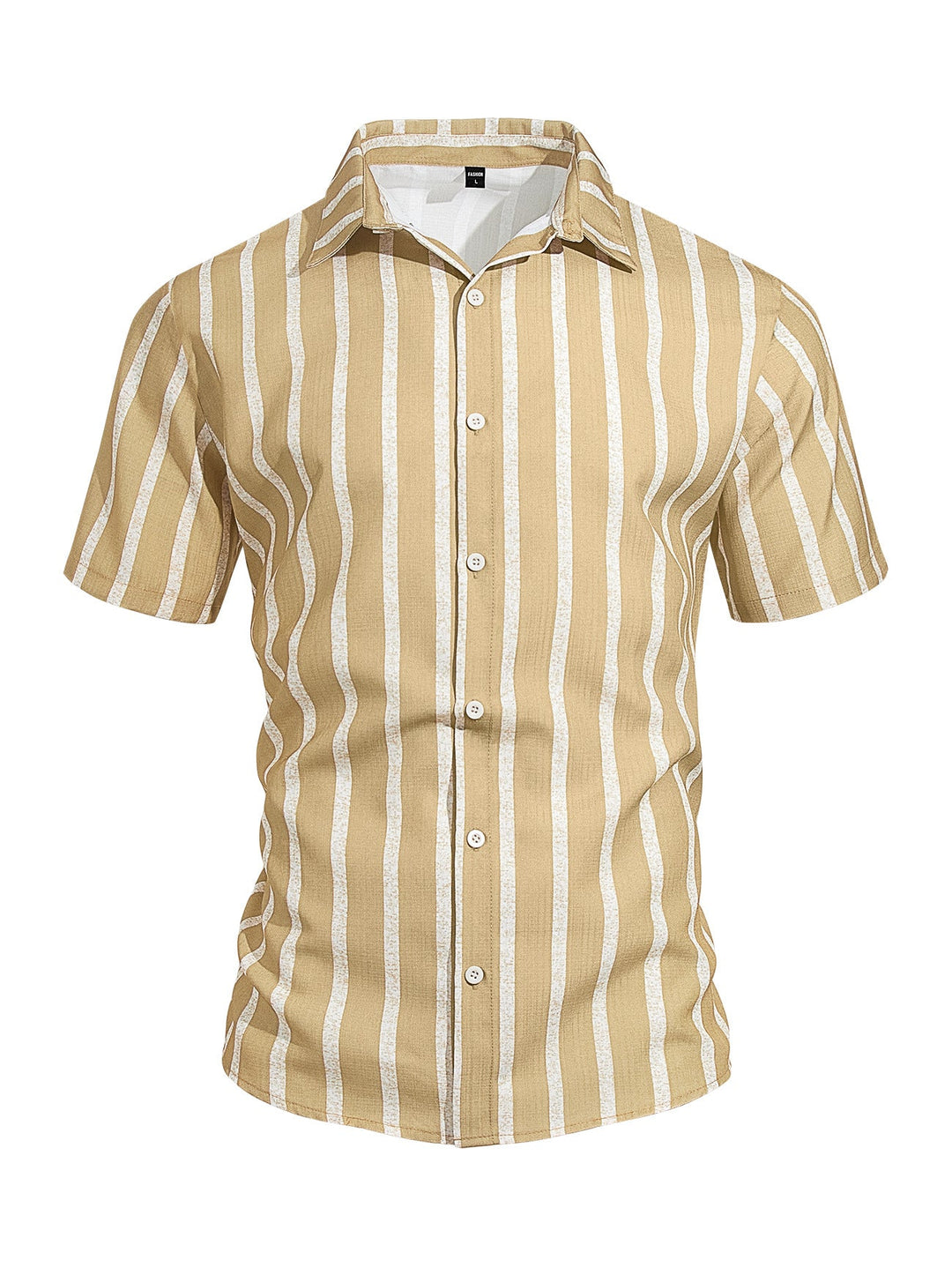 Men's Plus-Size Light Mature Lapel Striped Short-Sleeve Shirt