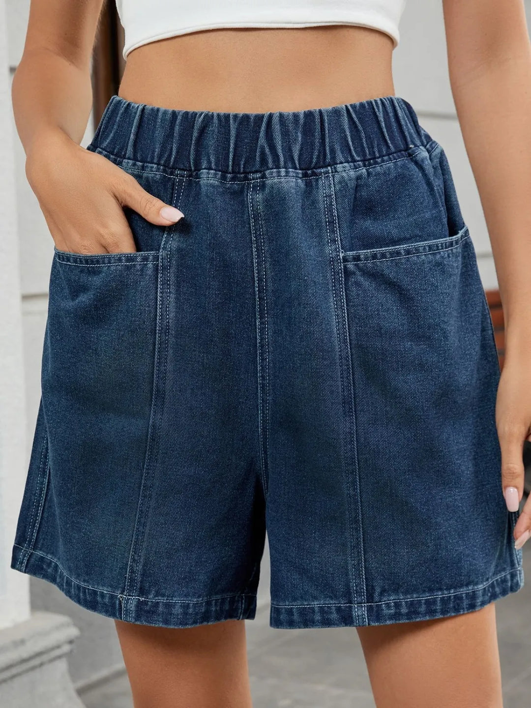 Elastic Waist Denim Shorts