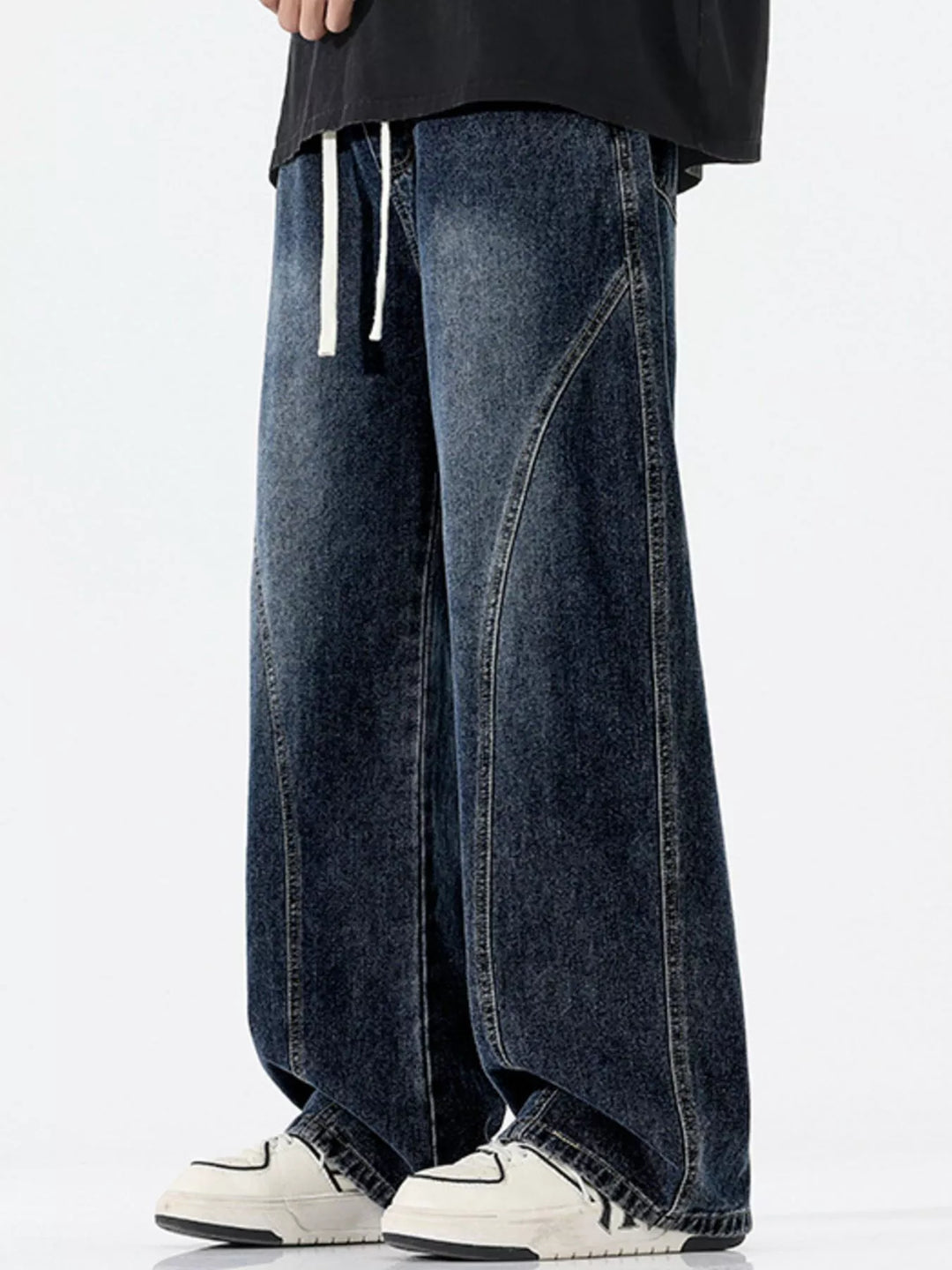 Men's Full Size Vintage Wash Wide Leg Jeans Plus Size