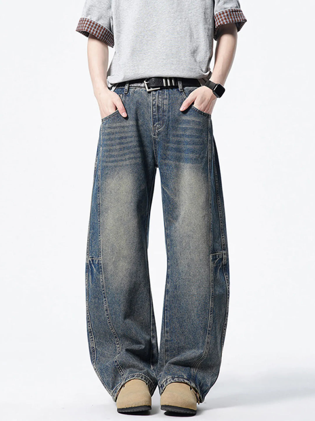 Men's Vintage Wash Wide Leg Jeans