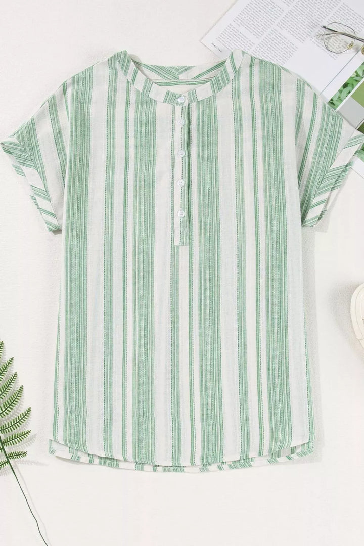 Breathable Gauze Half Button Short Sleeve Casual Blouse