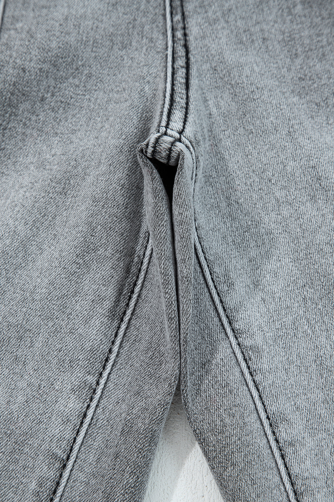 Gray Drawstring Seam Detail Raw Hem Wide Leg Denim Pants