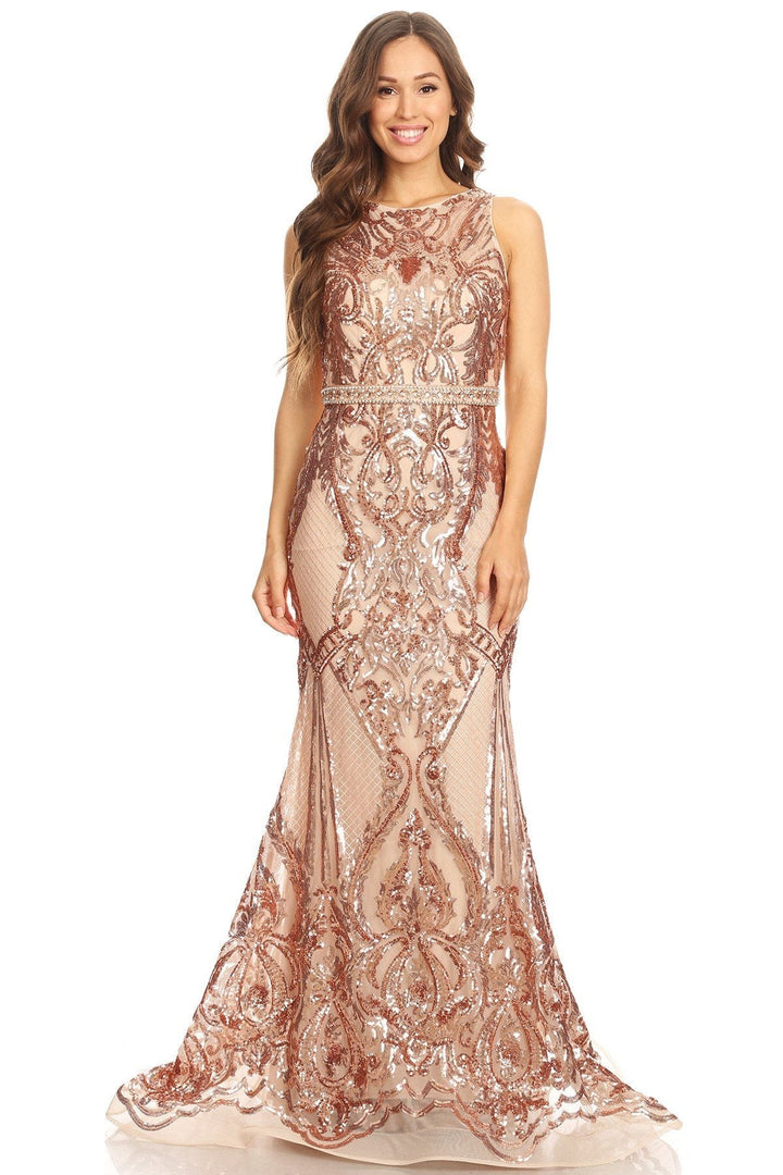 CLEARANCE - Eureka 7335 Sequins Mermaid Formal Gown Keyhole Back (Size L)