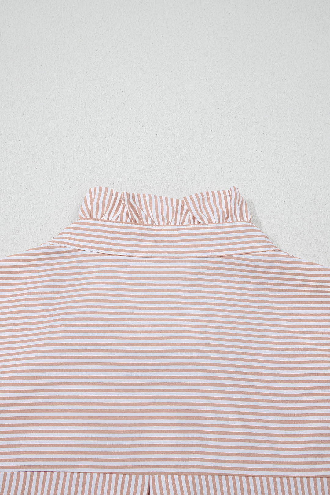 Khaki Stripe Color Block Patchwork Detail Frilled Collar Button Down Shirt