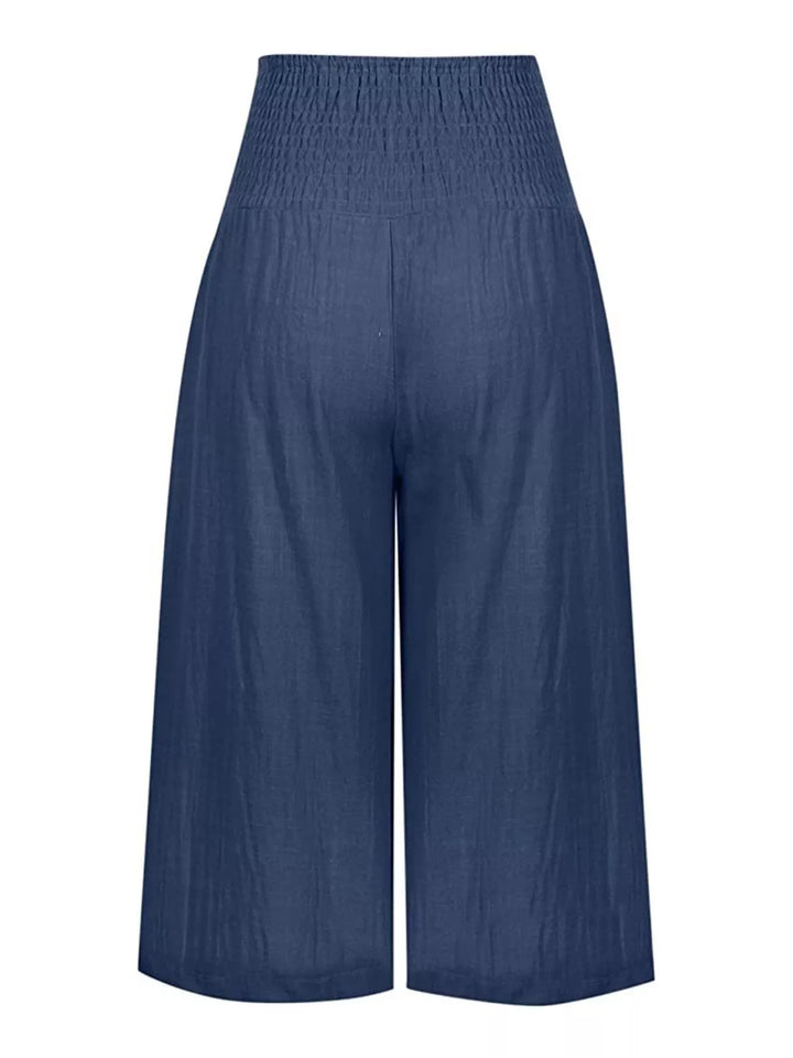 Smocked Wide-Leg Capri Pants