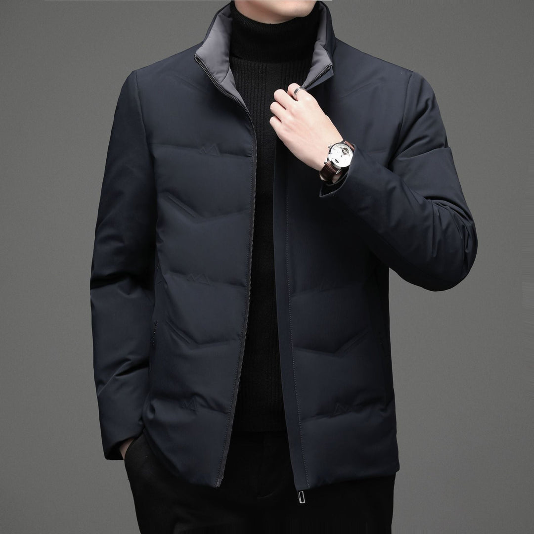 Mens Casual Color Stand-collar White Duck Down Warm Down Jacket