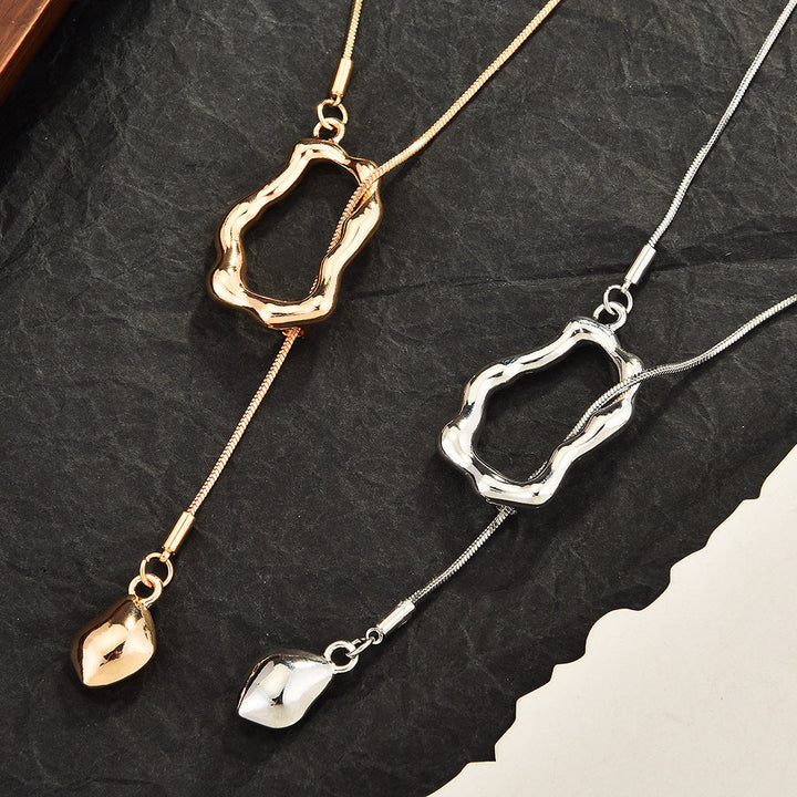 Dainty Irregular Geometric Ring Pull Adjustable Sweater Chain For Women, Y-Shape Tassel Collarbone Chain, Minimal Sweet Fashion Jewelry