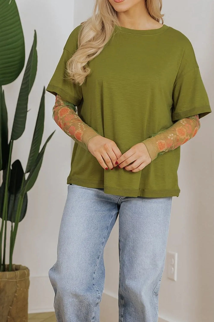 Round Neck Mesh Long Sleeve T-Shirt