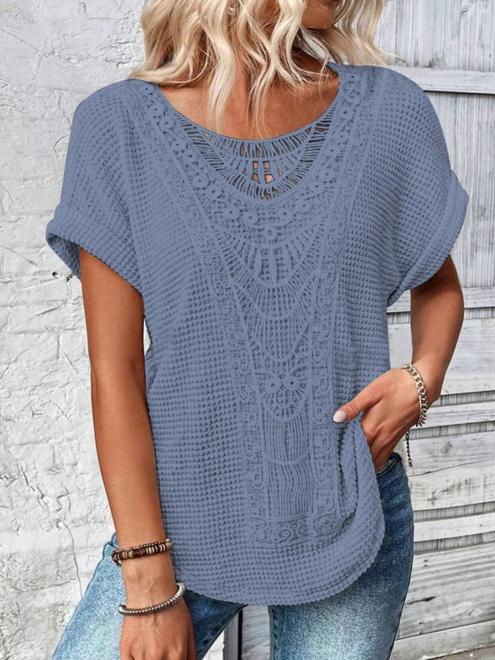 Crochet Lace Short Sleeve Casual T-Shirt