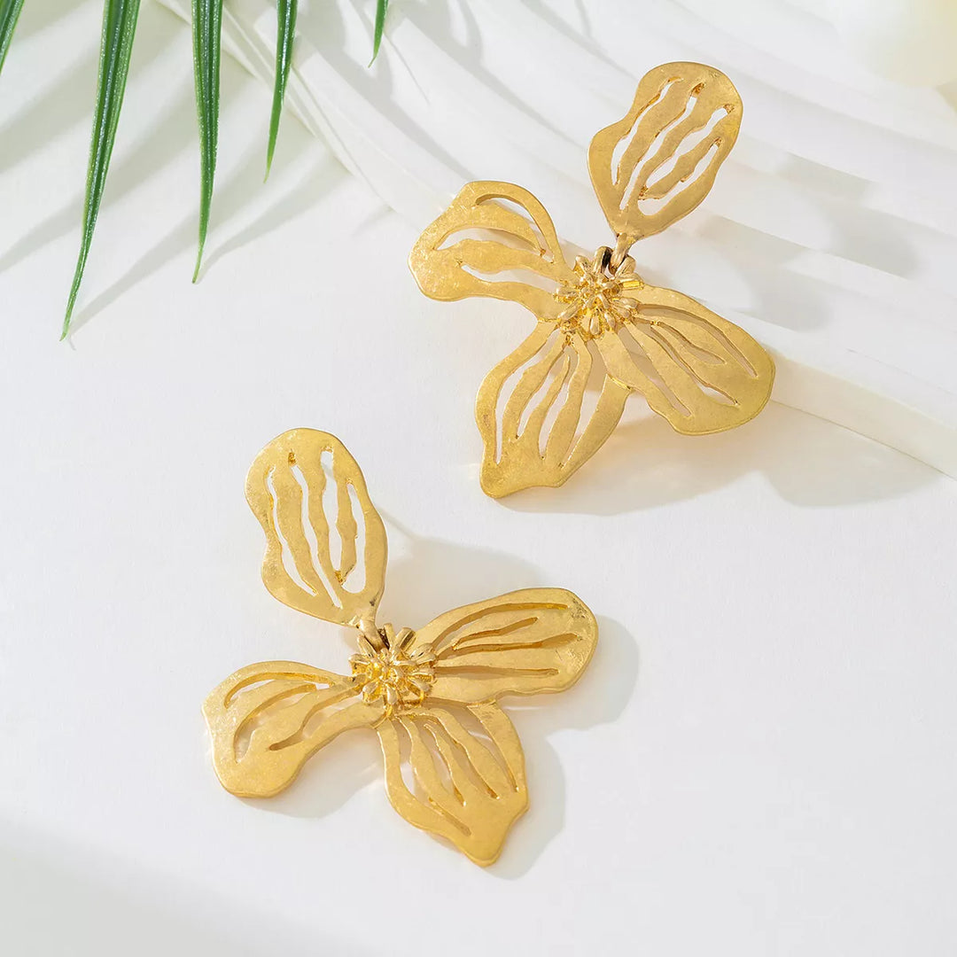18K Gold-Plated Butterfly Flower Statement Earrings