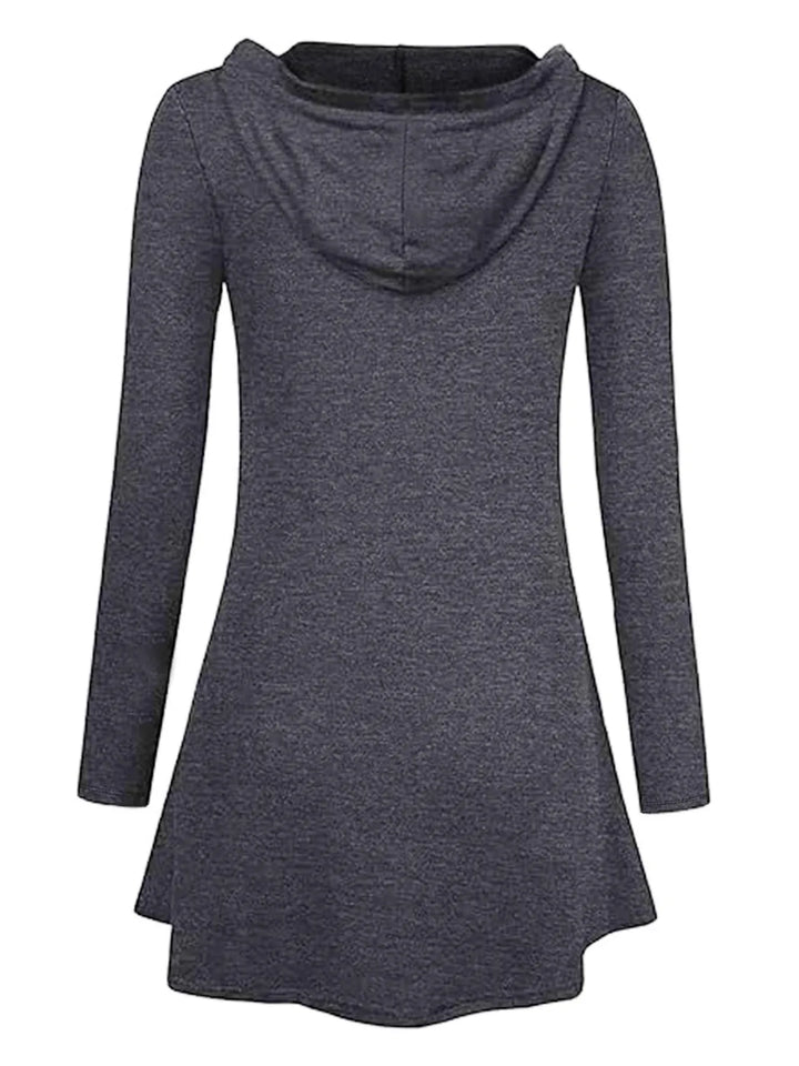 Longline Hooded Zip-Up Cardigan Coat with Flared Hem