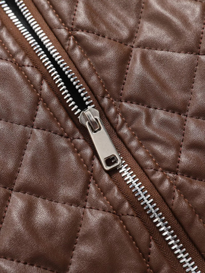 Men's Plus Size Quilted Faux Leather Bomber Jacket