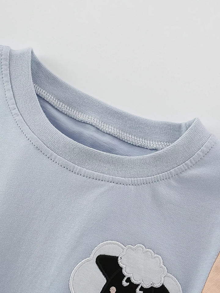 Children's Sheep Color Block Tee and Shorts Set