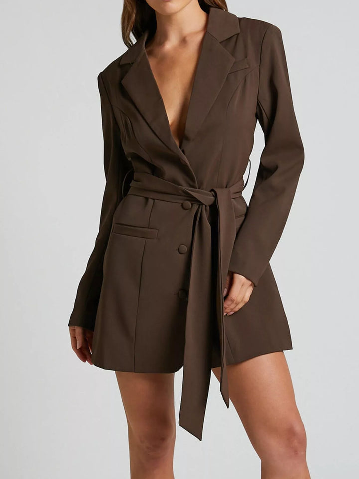 Lapel Collar Tie Waist Blazer