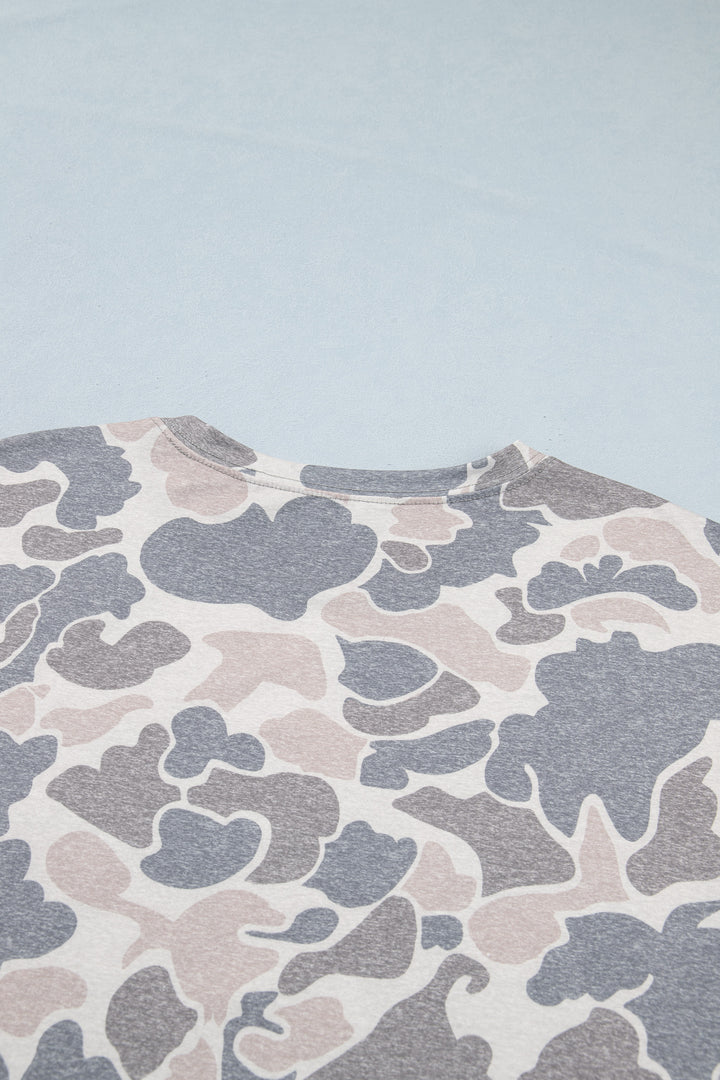 Multicolour Camouflage Print Short Sleeve Drop Shoulder Side Slit Casual Dress
