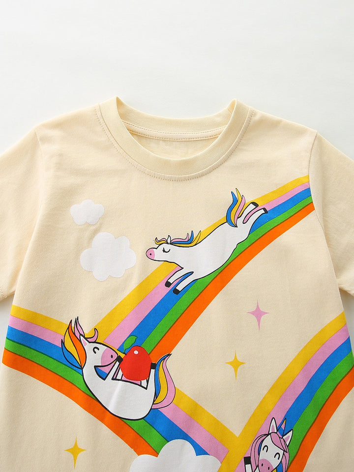 Children's Rainbow Unicorn Graphic Round Neck T-Shirt