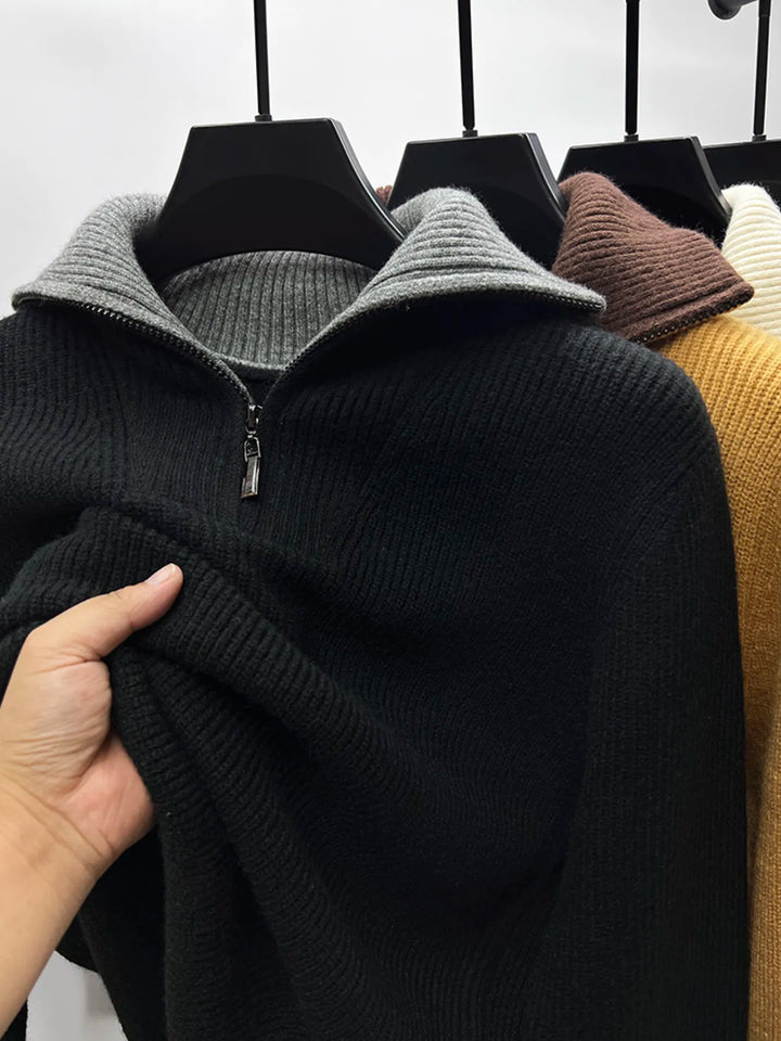 Men's Plus Size Zip Collar Long Sleeve Sweater
