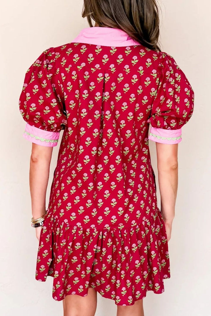 Floral Print Ruffle Hem Mini Dress