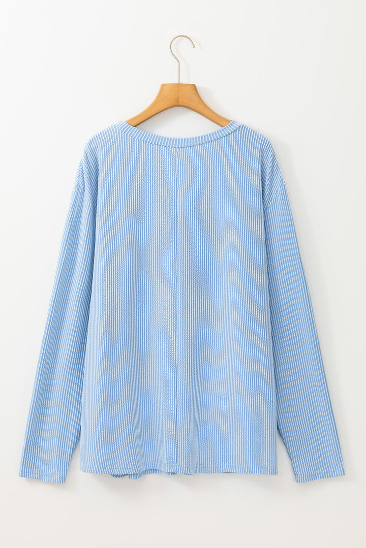 Myosotis Plus Size Ribbed Textured Long Sleeve T Shirt