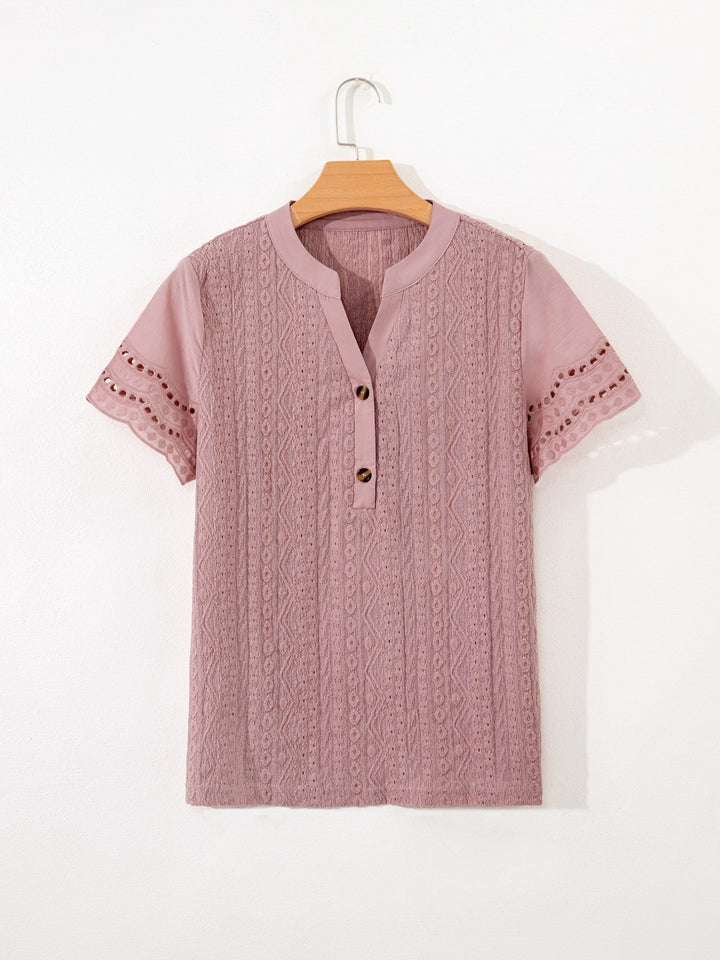 Eyelet Embroidered Short Sleeve Blouse