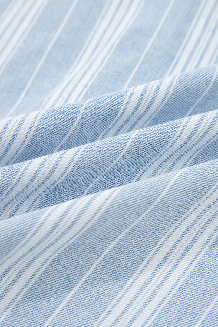 Sky Blue Stripe Boyfriend Chest Pocket Classic Denim Shacket