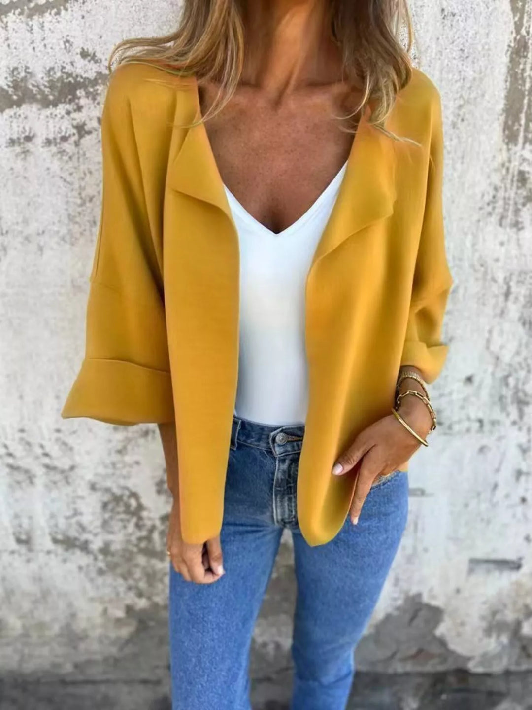 Full Size Open Front 3/4 Sleeve Casual Cardigan Plus Size