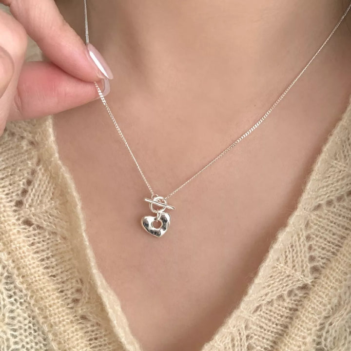 925 Sterling Silver Heart Toggle Clasp Necklace