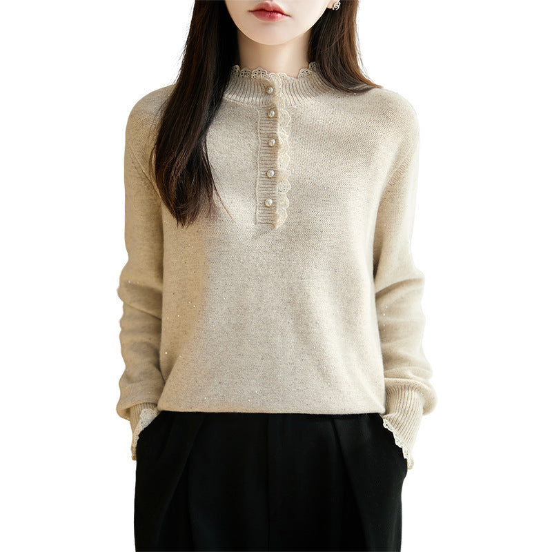 Womens Lace Mock Neck Base Layer Top
