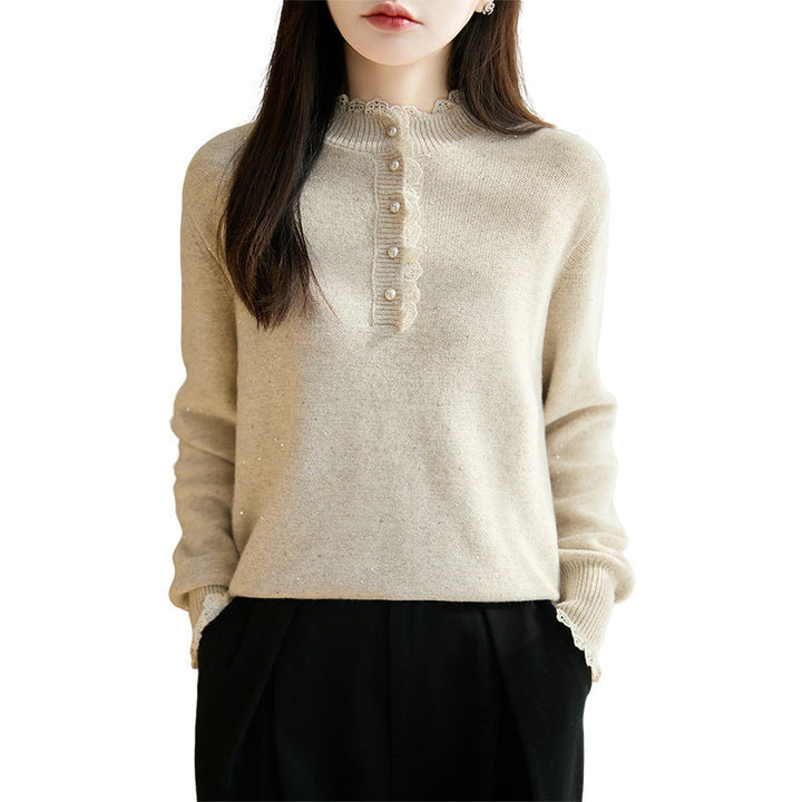 Womens Lace Mock Neck Base Layer Top