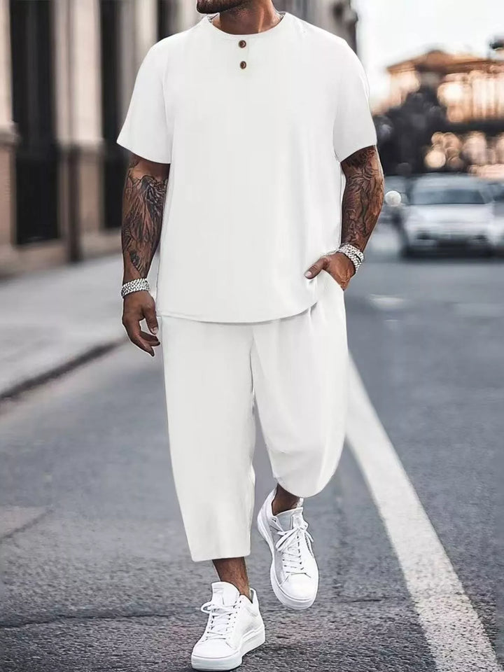 Men's Plus Size Casual Short Sleeve Top and Pants Set