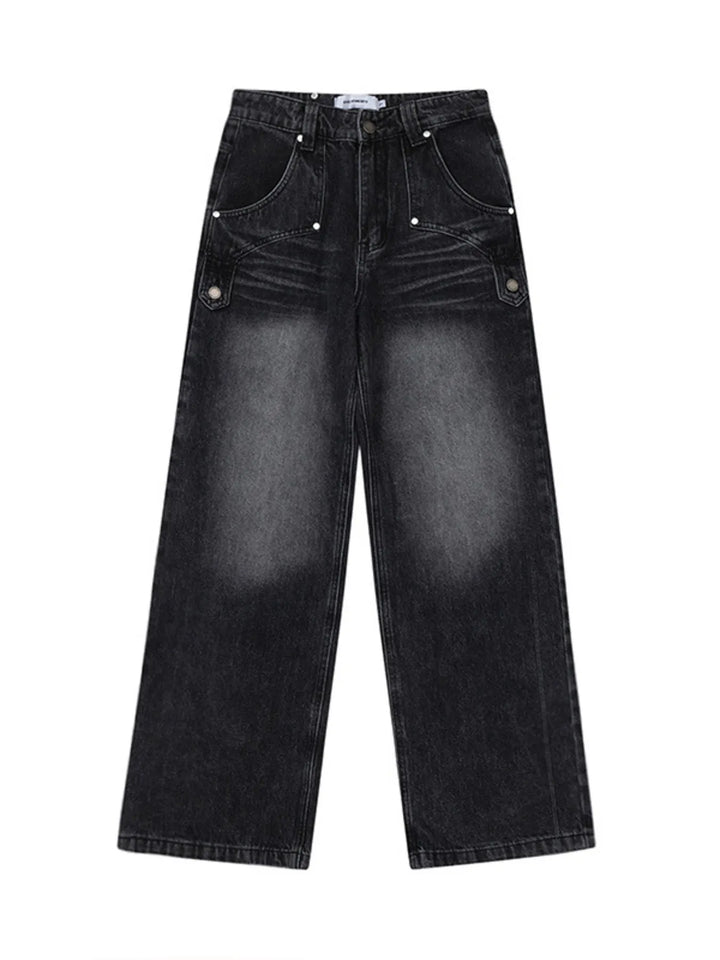 Men's High-Waisted Wide Leg Wash Jeans