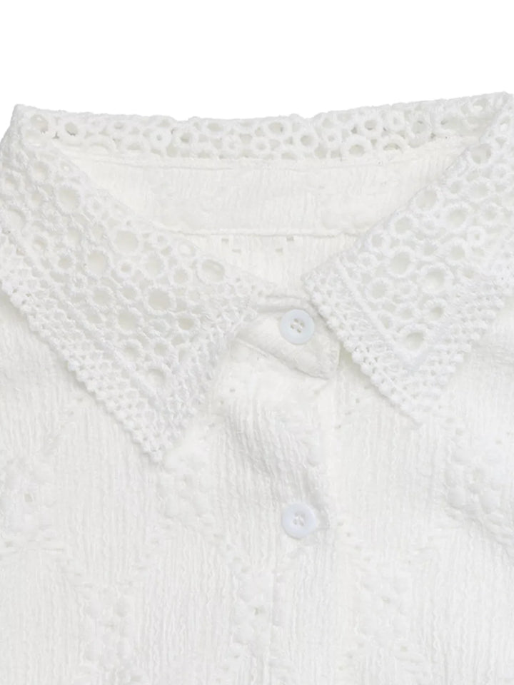 Lace Detail Ruffle Sleeve Button Up Shirt