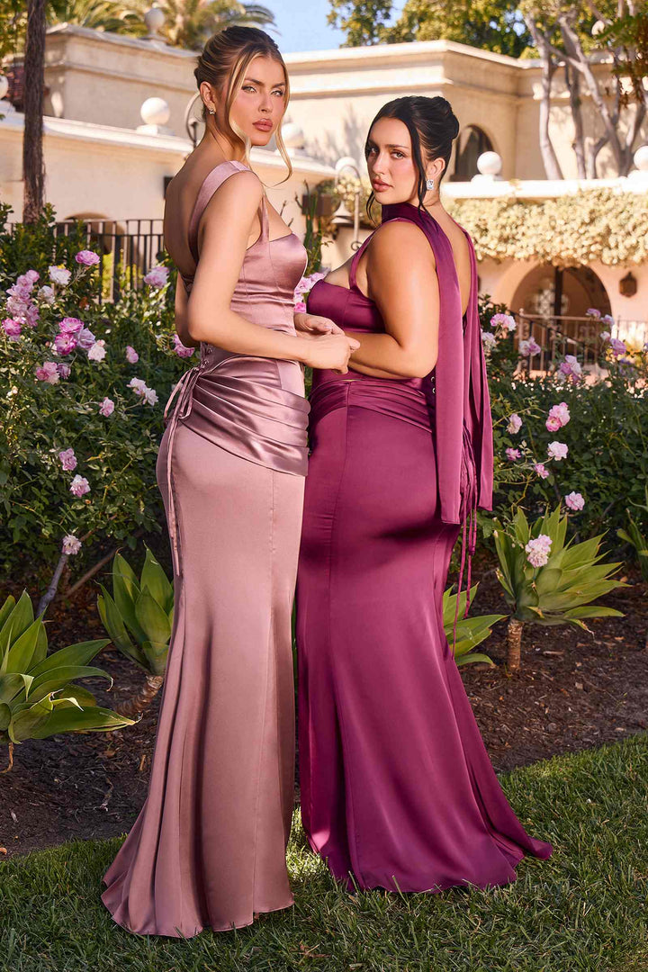 Ladivine 7437 Satin Two Piece Fitted Gown