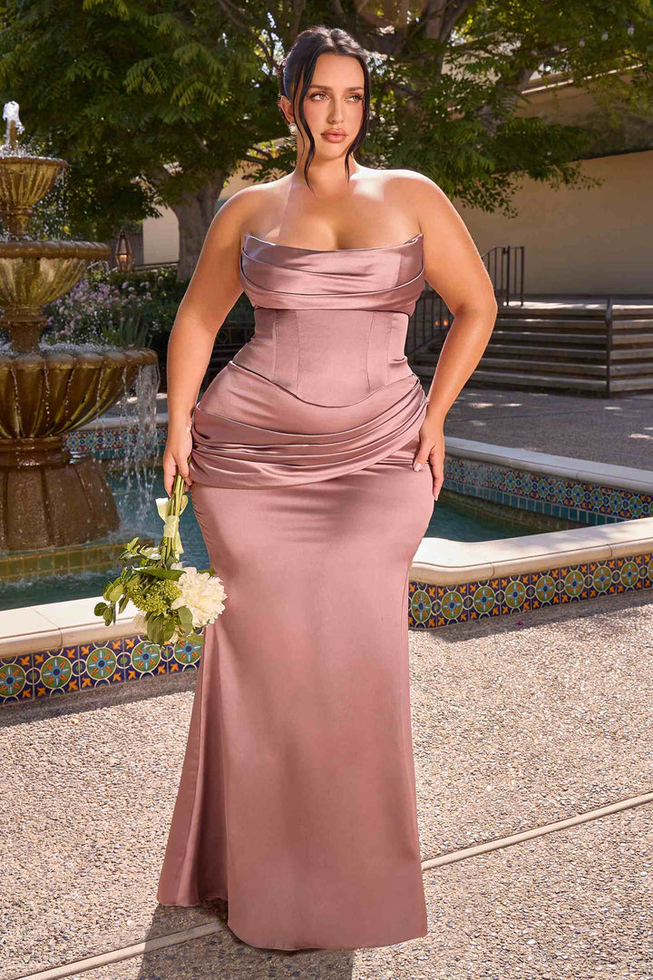 Ladivine 7439 Luxe Satin Strapless Two Piece Fitted Gown