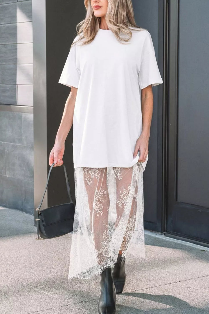 Lace Patchwork Casual T-Shirt Dress