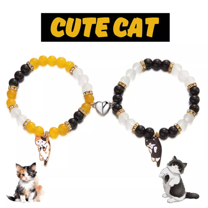2 Piece Beaded Cat Charm Bracelet